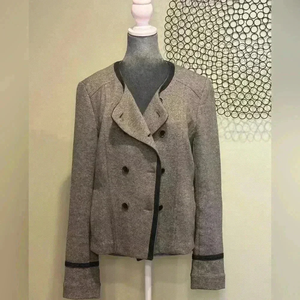 Loft - Double-breasted Pea Coat jacket top Gray - Size Large